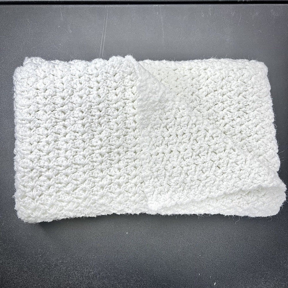 Medium White Baby Blanket Crocheted Afghan Throw Home Decor 27"x32" Boho Cottage